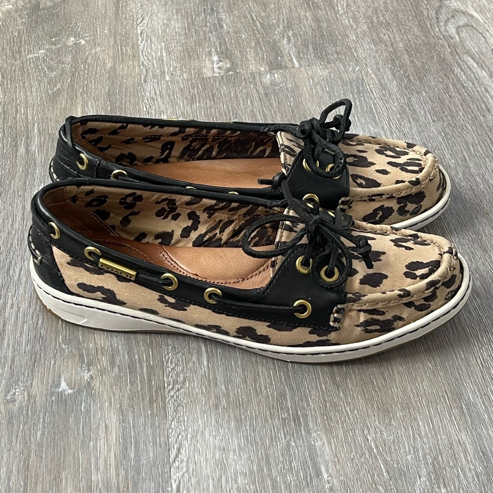 Coach Richelle Leopard Slip On Boat Shoes Size 8